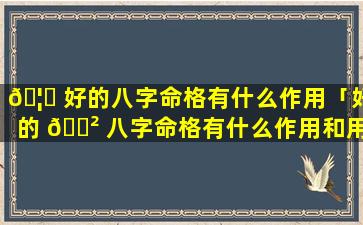 🦟 好的八字命格有什么作用「好的 🌲 八字命格有什么作用和用途」